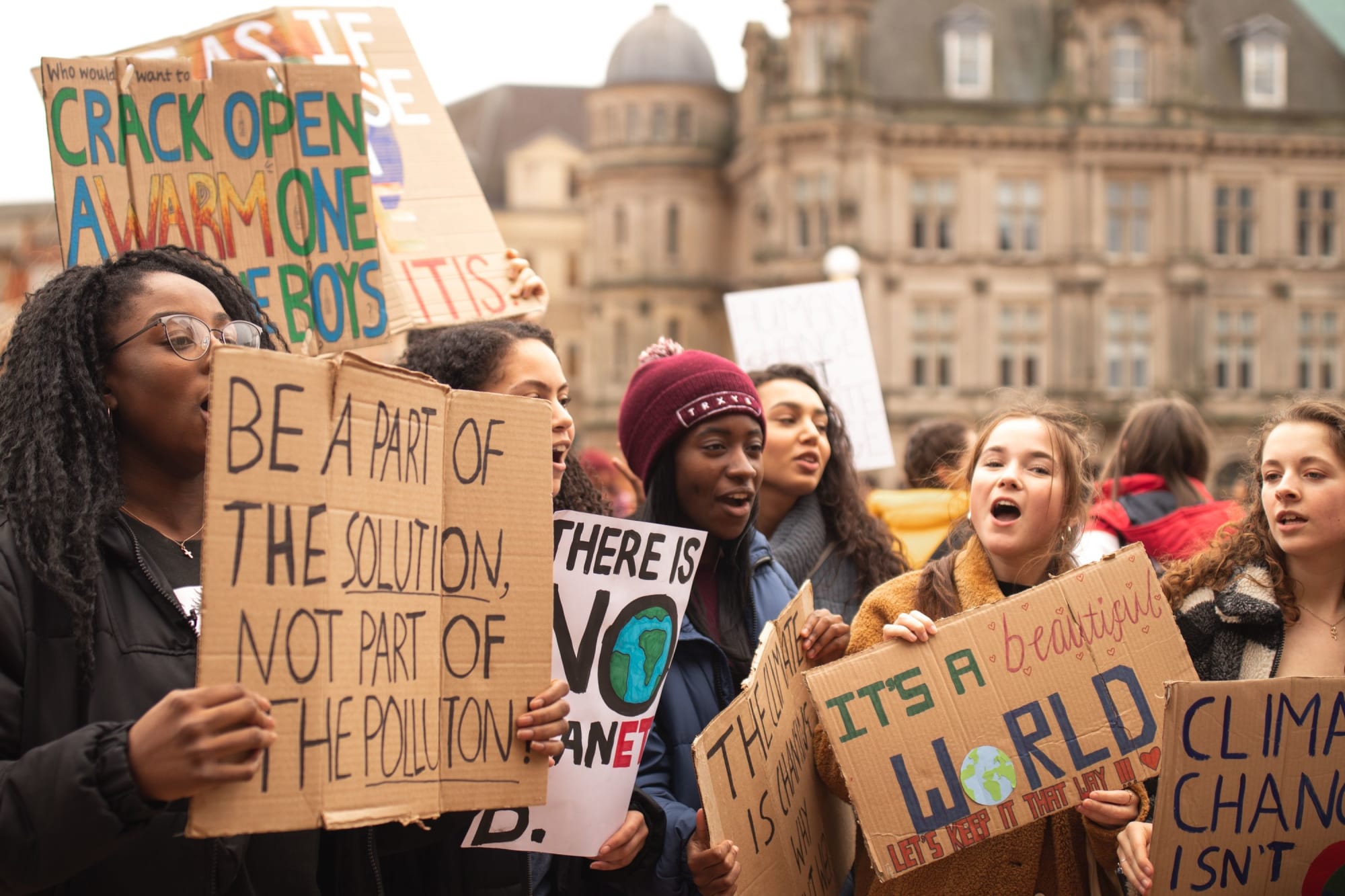 Young people taking part in a climate change protest
